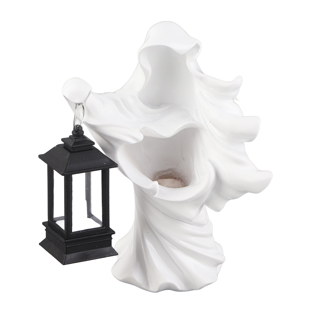 [Wondering1] Resin Ghost Statue With Resin Lamp Statue Ghost Send Documents Halloween Statue Garden Yard Decoration