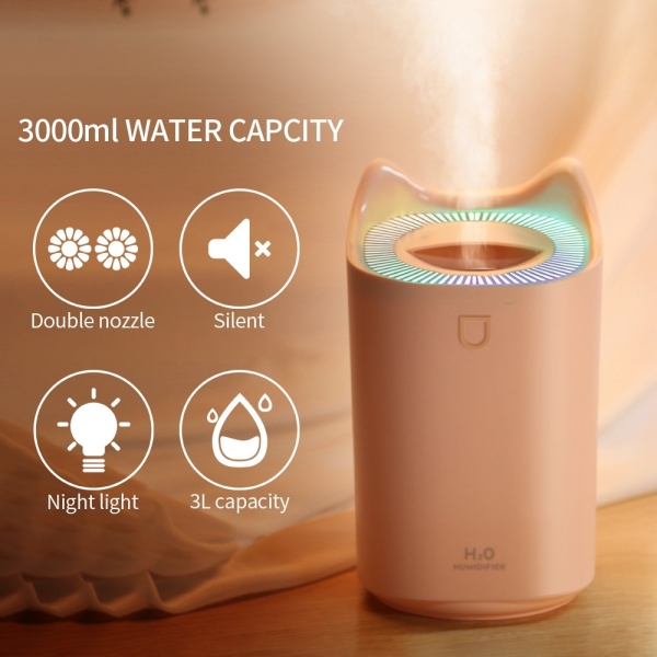 3000ML Air Humidifier Double Nozzle Cool Mist Aroma Diffuser LED Light USB Humidifier Singapore