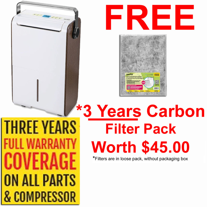 Novita ND838 Dehumidifier With 3 Years Warranty + FOC 3 Years Filter Pack (3 Packs) Singapore