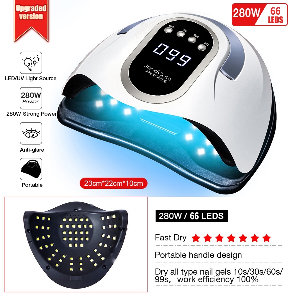 Máy hơ gel sun x10 max 280 w dùng hơ khô gel gôm công suất lớn led ánh sáng kép 66 bóng, máy hơ gel gôm base top sơn gel