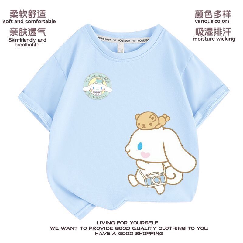 Rr♢Áo Phông Cộc Tay Trẻ Em Hình Chú Chó Cinnamoroll Quần Áo Mùa Hè Cotton Phong Cách Hàn Quốc Bé Gái