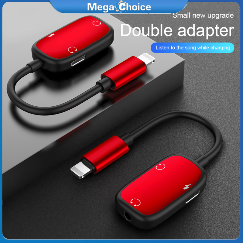 MegaChoice【100%Original】3 in 1 Audio Adapter charging Earphone Cable Jack headset For 8 Pin 3.5 mm To Headphone splitter For iPhone XS X 7 8 plus Aux ราคา 196 บาท*ส่งฟรี