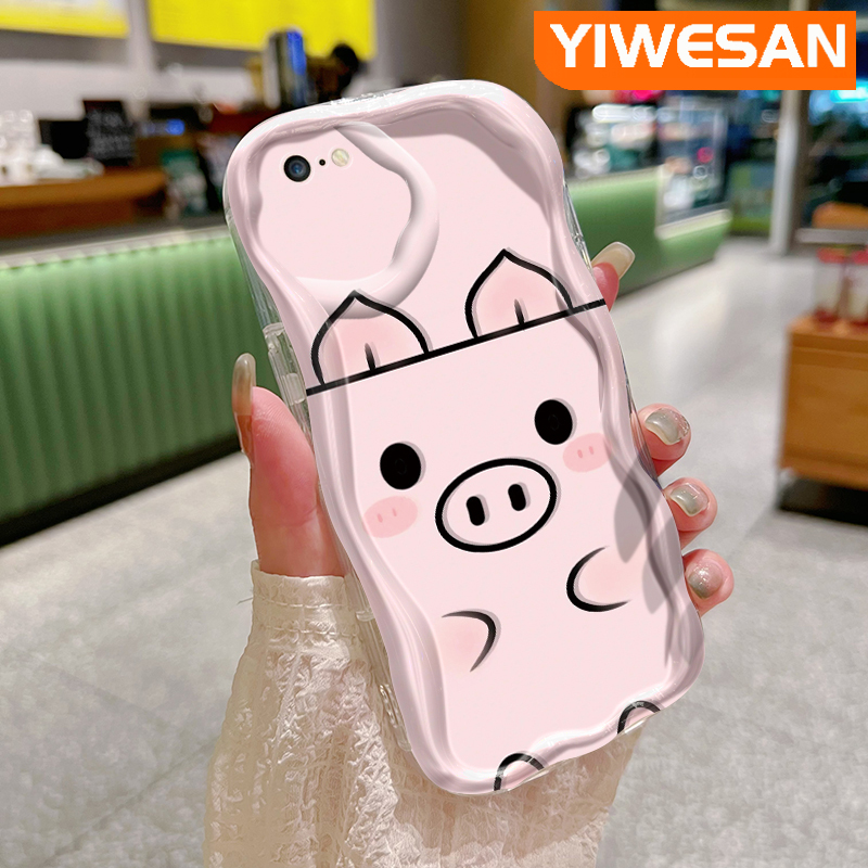 Yiwesan Ốp cho iPhone 6 Plus 6S Plus 7 Plus 8 Plus SE 2020 Ốp lưng hoạt hình dễ thương họa tiết hình lợn kết cấu màu kem viền sóng trong suốt Ốp điện thoại Silicone vỏ mềm vỏ trong suốt chống sốc thiết kế mới