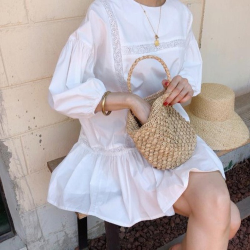 Hàn Quốc Chic Mùa Hè Mẫu Mới Tay Bồng Đáng Yêu Váy Búp Bê Dáng Suông Rộng Tay Ngắn Tôn Dáng Thích Hợp Đầm Váy Tiên Nữ
