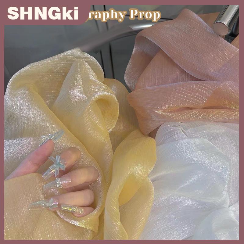 SHNGki Móng tay nhiếp ảnh Prop Aurora chảy Vàng nhăn sợi cầm tay trang trí chụp ảnh nền vải fritillaria Prop