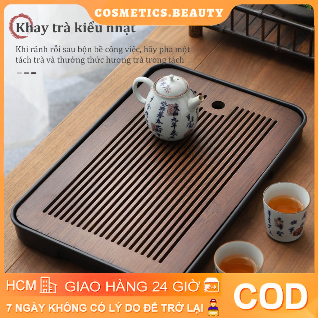  Khay trà tre cao cấp Khay đựng trà gỗ Khay đựng trà đạo bằng tre hun khói có khay đựng nước cos 
