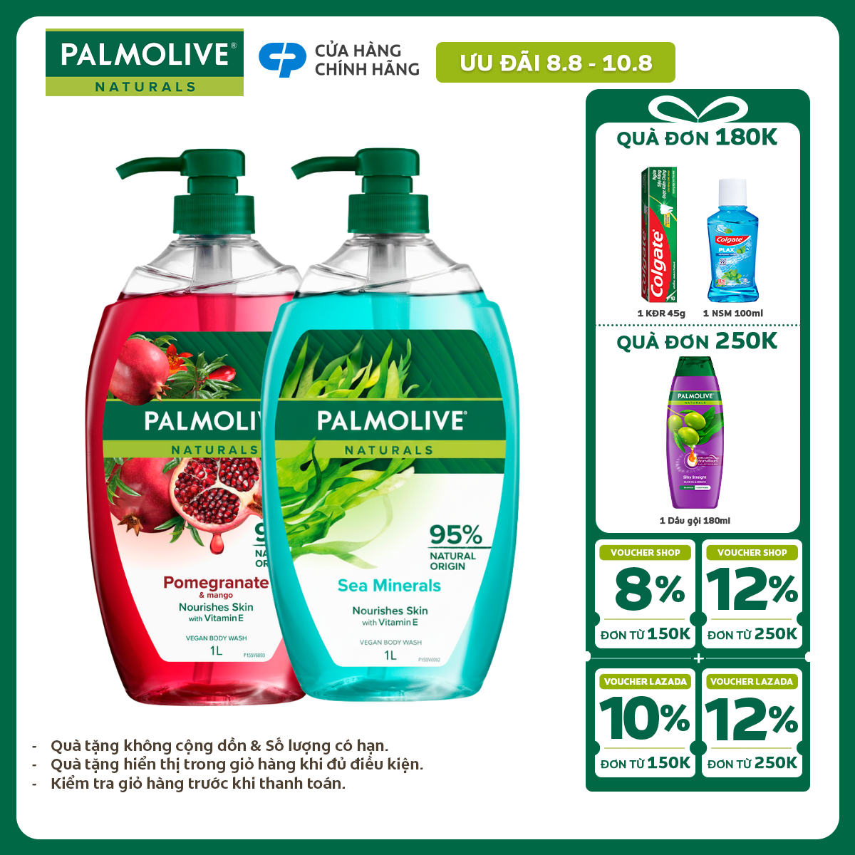 [Chỉ 20H 7-10.8_X2 Voucher giảm 24%] Bộ 2 Sữa tắm Palmolive dạng gel chiết xuất Lựu  Xoài và Muối biển cho da mềm mịn, thơm sảng khoái 1L