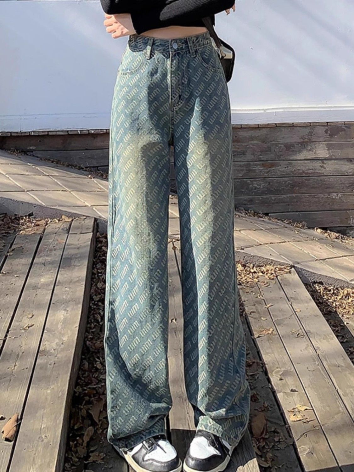 Jacquard thư ống thẳng Miu in quần ống rộng, eo cao đau khổ, cắt mỏng mùa xuân và mùa hè, phiên bản hẹp, sàn lau jeans cho phụ nữ