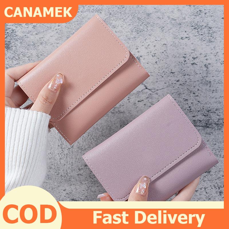 CANAMEK Ba Lần Ngắn Clip Ví Phụ Nữ Ví Ngắn Đa Thẻ Túi Mini Pouch Thời Trang Nữ Ví Thẻ Tín Dụng Phụ Nữ Đồng Xu Ví
