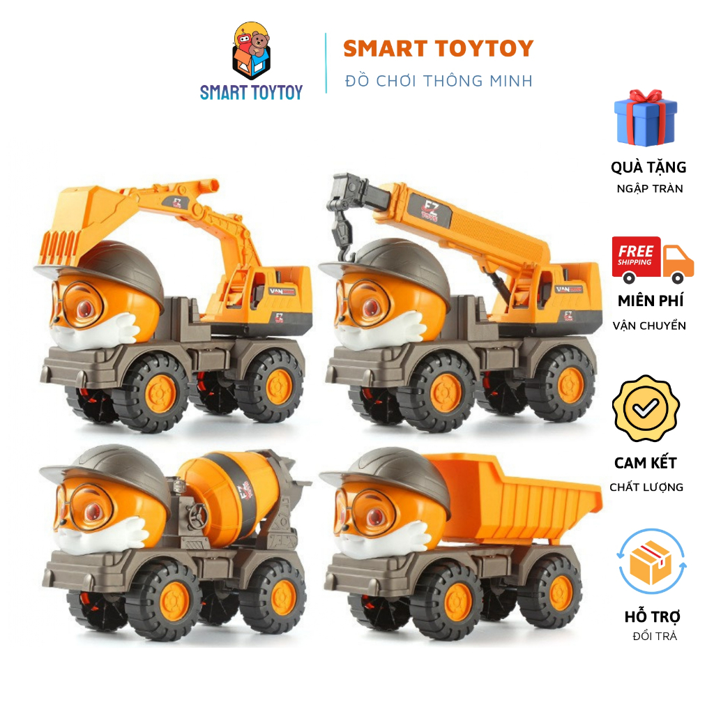 Xe ben chở cát, ô tô máy múc đất, cần cẩu công trình, xe trộn bê tông cỡ lớn đồ chơi trẻ em