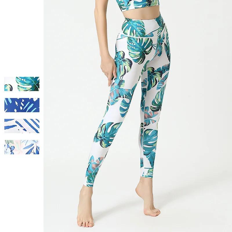 Nữ mới lá in hoa mỏng Quần legging tập thể dục eo cao nâng mông phòng tập thể dục thể thao nhảy múa quần thời trang giản dị xà cạp
