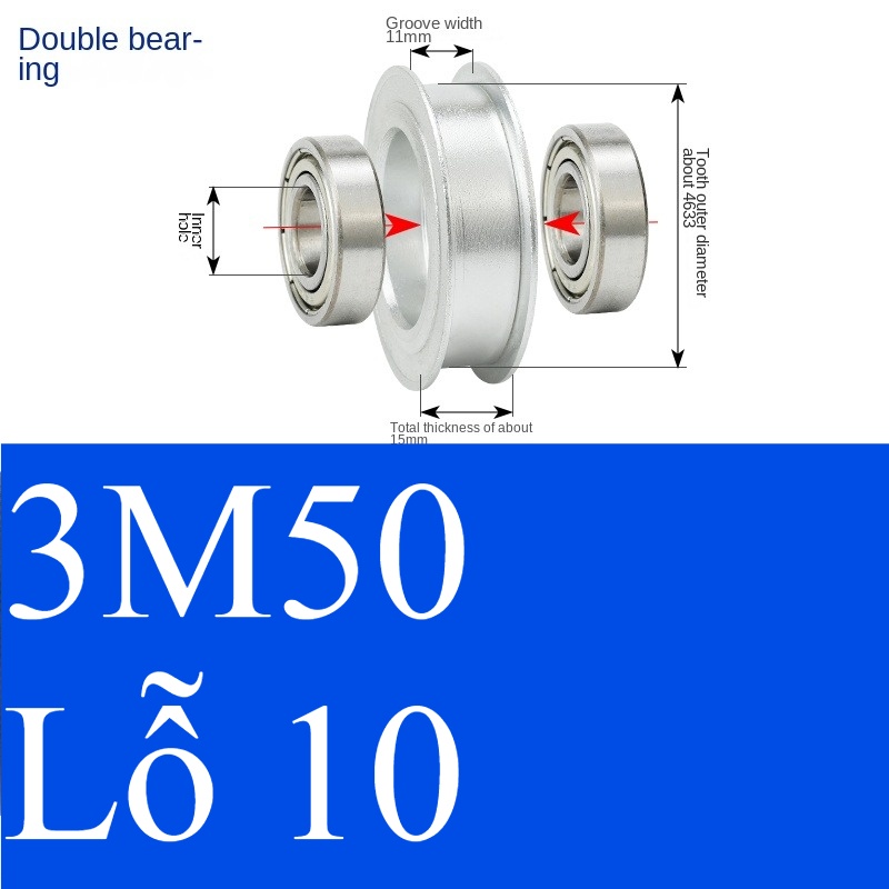 Bánh Răng Đồng Bộ 3M 50 Răng Guangfa - Răng Căng, Rãnh 11/16/21mm, Có Ổ Bi, Lỗ 5-17mm, Nhôm, Hướng Dẫn Công Nghiệp - bóng 11 10 đôi