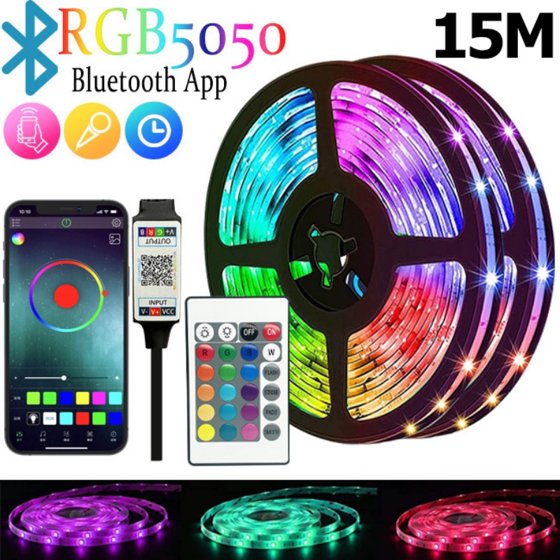 ไฟประดับห้อง ไฟเส้น ไฟแต่งห้อง แถบไฟ LED ไฟ RGB ไฟติดผนังห้อง 5050 ไฟledติดห้อง ไฟตกแต่งห้องนอน 5/10/15/20 เมตร ไฟตกแต่งห้อง พร้อมรีโมท ไฟแต่งบ้าน บลูธูทled strip จัดส่งจากกรุงเทพ