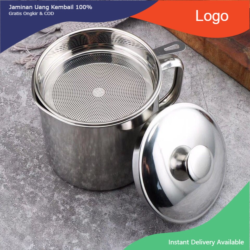Ca lọc dầu inox - bình lọc cặn dầu ăn cao cấp có nắp đậy