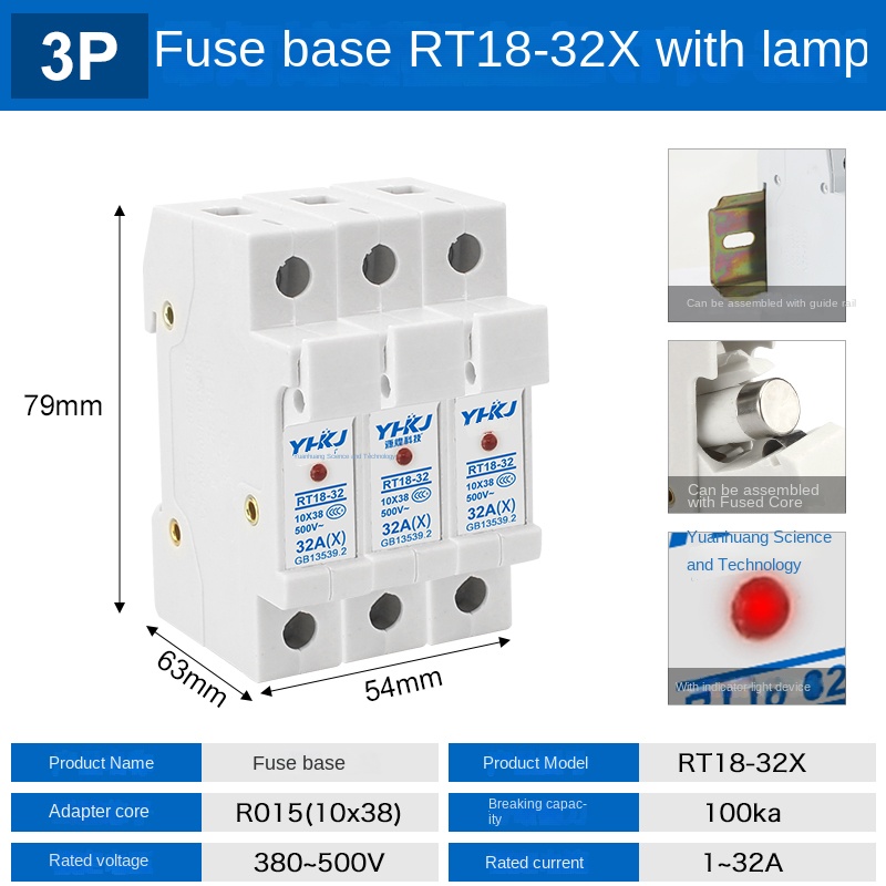 Đế Cầu Chì RT18-32X Nâng Cấp Nhựa 3P | RT18-32X 1P/2P/3P/4P, Có Đèn Báo, Tùy Chọn Cầu Chì 1-32A, Nhựa Cải Tiến/Thường, Bảo Vệ Mạch Điện Công Nghiệp