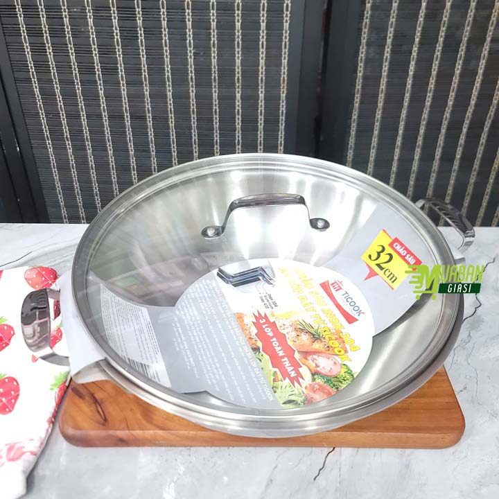 [Chính hãng] Chảo sâu kèm nắp kiếng inox 304 3 lớp liền khối đủ kích thướt từ size 20 - 32cm chính h