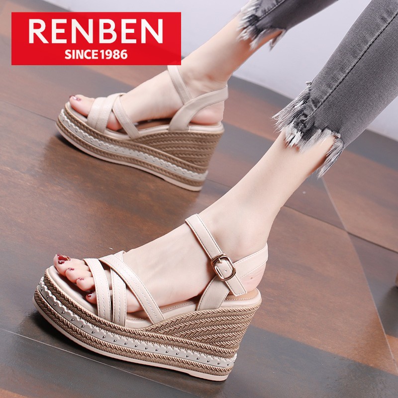 RENBEN Wedge heel thick-soled sandals for women simple new style fashionable casual high heel sandals women shoes