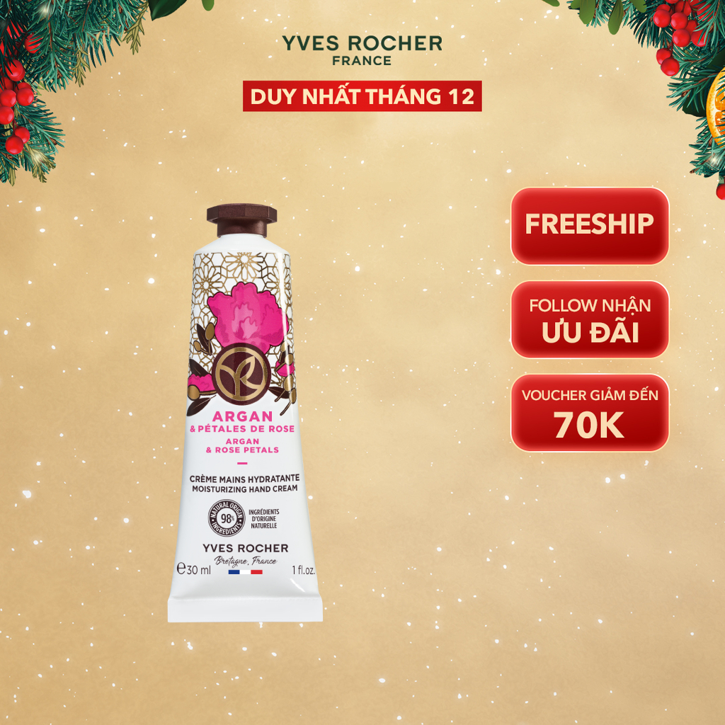  Kem Dưỡng Da Tay Hương Hoa Hồng Và Tinh Dầu Argan Yves Rocher Hand Cream Argan & Rose Petals 30ml 