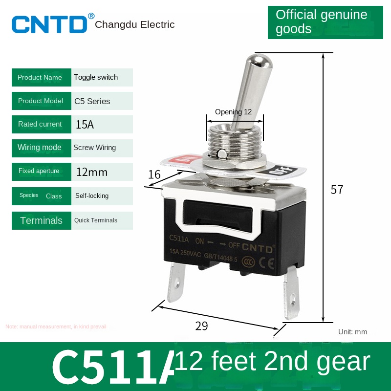 Công tắc gạt Loại Tự Khóa C511A Changde | tùy chọn C511A/C5R12A/C5R22B - Tự Phục Vị/Tự Khóa, 15A, Đa Dạng Model Cho Điều Khiển Công Nghiệp
