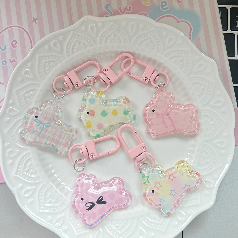 BUY 1 GET 1 Kawaii phim hoạt hình thỏ Keychain ngọt ngào dễ thương màu hồng Bunny Keyring trường Túi Mặt dây chuyền Tai nghe trường hợp treo trang trí phụ kiện