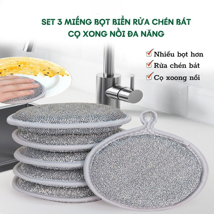Set 3 Miếng Bọt Biển Rửa Chén Bát 3 Lớp TDG Cọ Xoong Nồi Giẻ Rửa Bát Đĩa Đa Năng Siêu Tạo Bọt