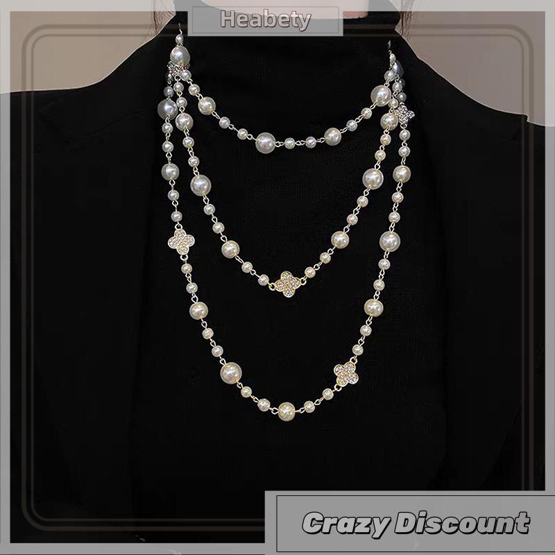 Heabety Đôi Lớp Mô Phỏng Đồ Trang Sức Ngọc Trai Dài Vòng Cổ Phụ Nữ Cổ Điển Hạt Chuỗi Dây Chuyền & Mặt Dây Quà Tặng Tốt