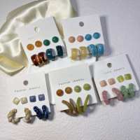 EMS Fashion  Resin Earrings Set 4in1 Alloy Hoop Earring Personalized Women Accessories Jewelry good quality