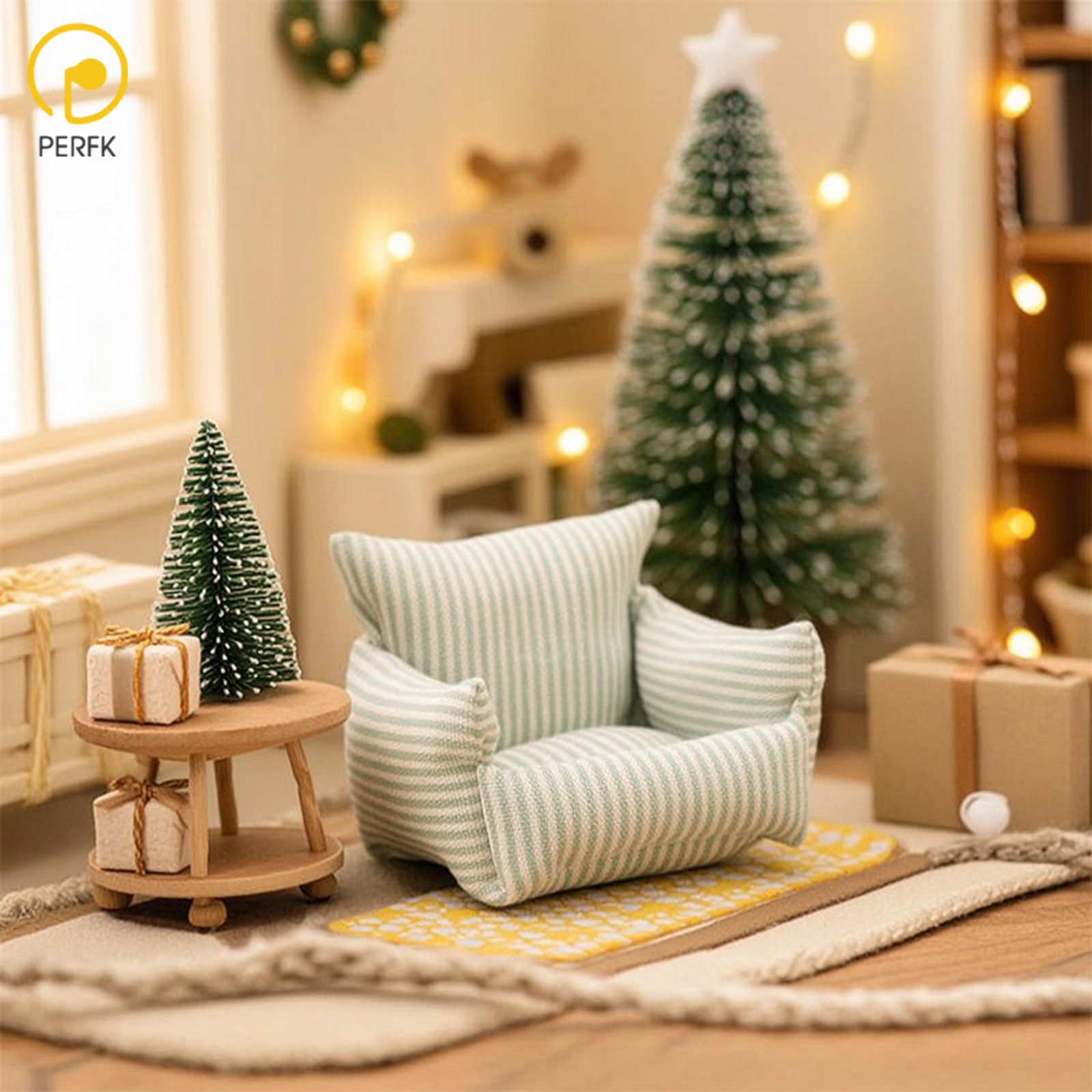 Perfk Miniature Doll Sofa with Striped Textile Padded Dollhouse Sofa Compact Couch Lightweight for Photography Prop ราคา 1,057 บาท*ส่งฟรี