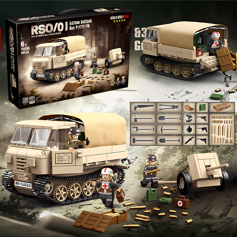 LEGO German World War II tracked vehicle iron donkey semi-trailer tractor anti tank gun vehicle mili