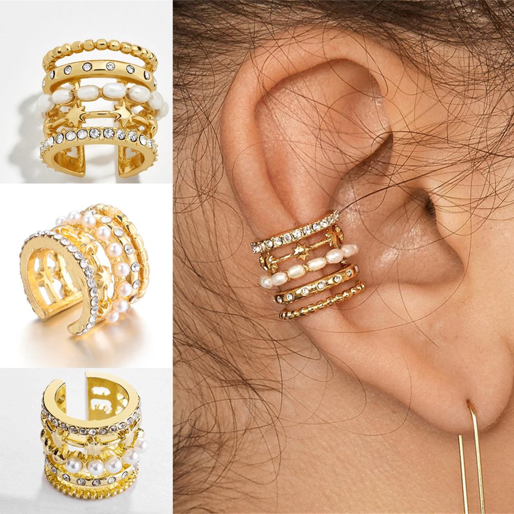 Cptkue Phụ Kiện Không Xỏ Đồ Trang Sức Bông tai đính ngọc trai Zircon Hoa tai không xỏ Bông Tai CZ Bông tai giả