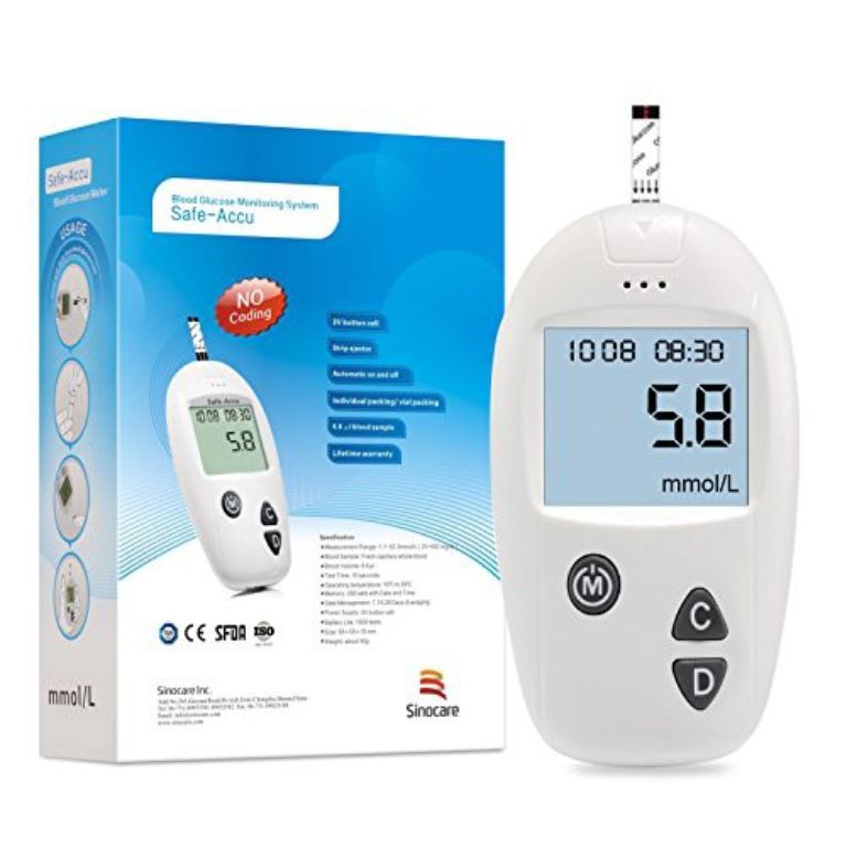 Máy đo đường huyết tặng 25 que thử và 25 kim đo đường huyết Sinocare Accu