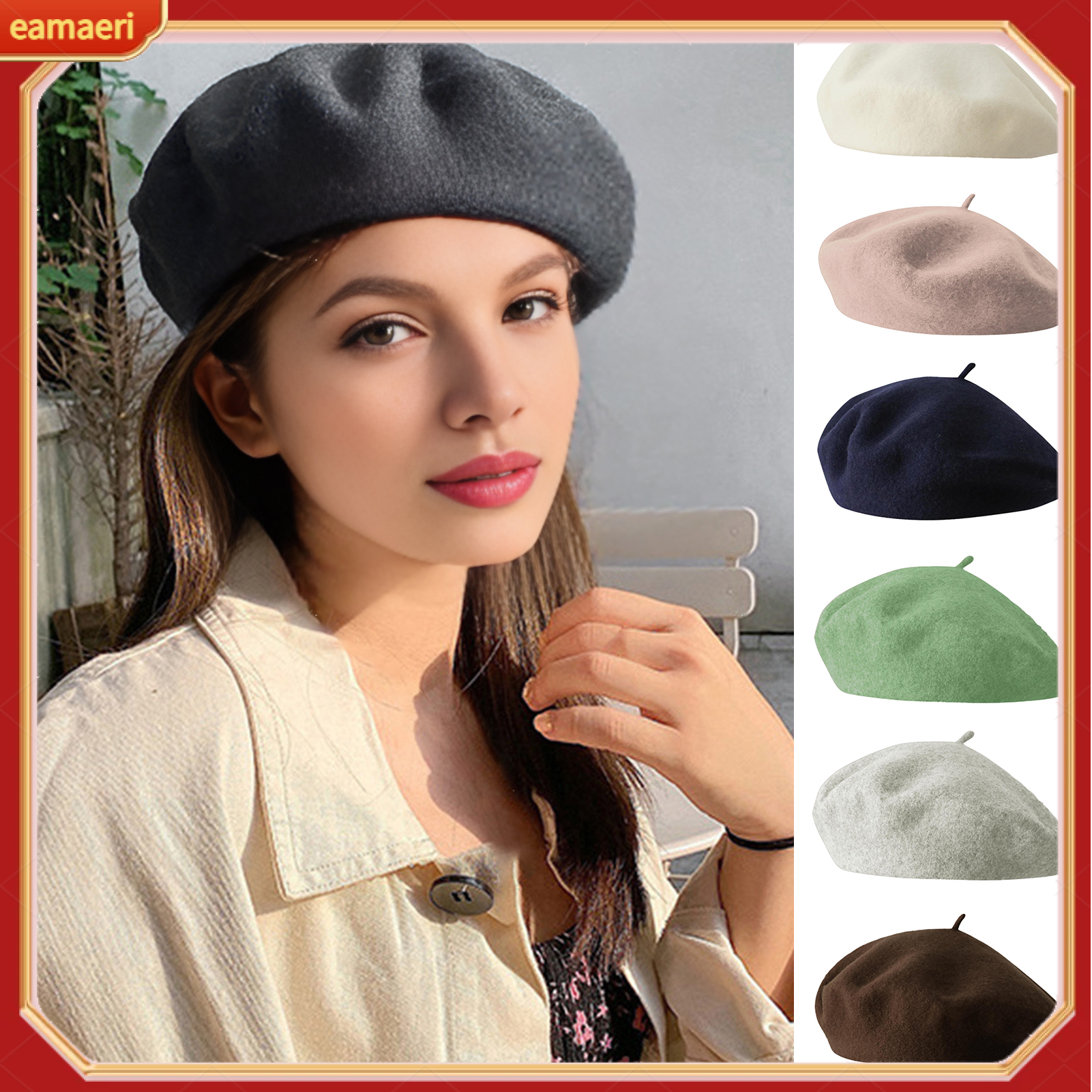 Women Beret Vintage Solid Color Painter Hat Wool Blend French Style Artist Cap Lightweight Headwear for Party Outdoor ราคา 252 บาท*ส่งฟรี
