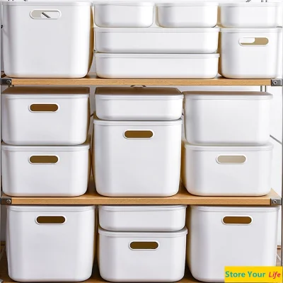 ✿Local seller ❈Stackable plastic storage box with dustproof lid cover space savers for living organizer kitchen bathroom
