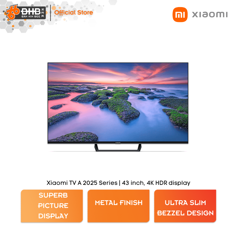 Xiaomi TV A 2025 Series L43MASSEA 43 Inch 4K HDR display Metal finish with ultra slim-bezel design L43MASSEA Televisyen Pintar Harga 1,909 Ringgit*Penghantaran Percuma