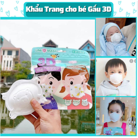 Set 12 Chiếc Khẩu Trang Y Tế 3D Gấu Unimask Kids Cho Bé 0-2 Tuổi