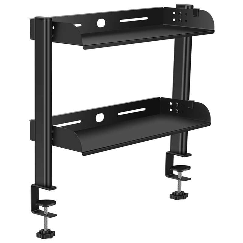 [Waanon]Metal Clamp-on Desk Shelf 2 Tiers No Drill Adjustable Space-Saving Desk Organizer Rack for Computer Desktop