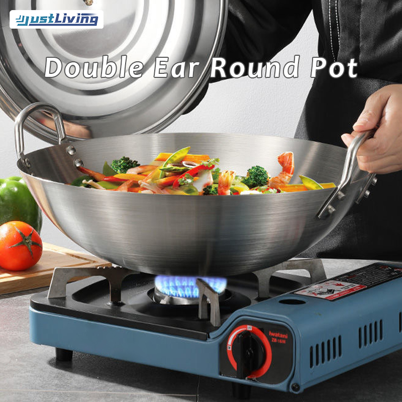JustLiving Non-Stick Frying Pan for Gas Stove Top Cooker Heavy 201 Stainless Steel Wok Traditional Canton Style Dual-handled Steel Wok Iron Wok Pan - Perfect for Eggs/ Pancakes and More ราคา 755 บาท*ส่งฟรี