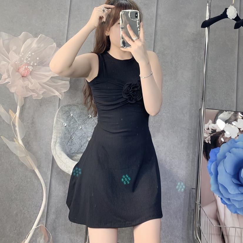 Đầm ba lỗ body ngắn váy nữ phối hoa dáng ngắn dự tiệc