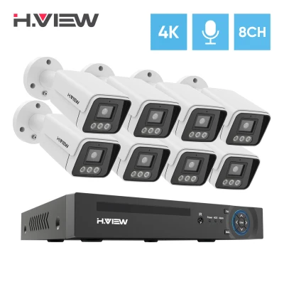 H.View 8Mp 4K Cctv Security Cameras System 8Ch Video Surveillance Kit Home Outdoor Audio Ip Camera Poe Nvr Recorder Set