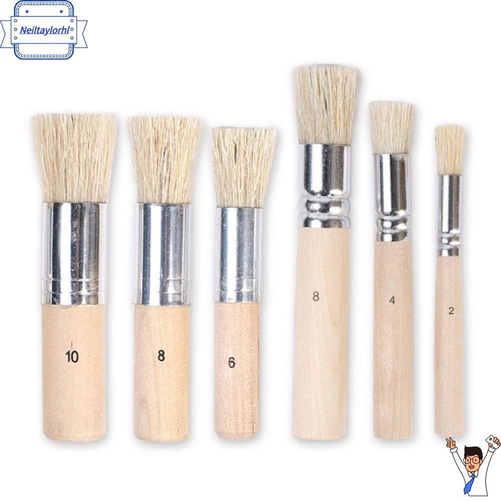 Neiltaylorhl 6pcs dụng cụ nghệ sĩ bút vẽ dụng cụ vẽ tranh vệ sinh ô tô đồ dùng nghệ thuật phấn lông cọ sơn dầu tay cầm bằng gỗ cọ vẽ