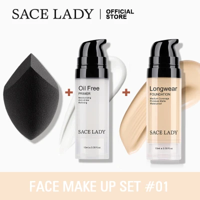 SACE LADY Professional Makeup Set Matte Foundation Primer Base Make Up Liquid Sponge Cosmetic Puff