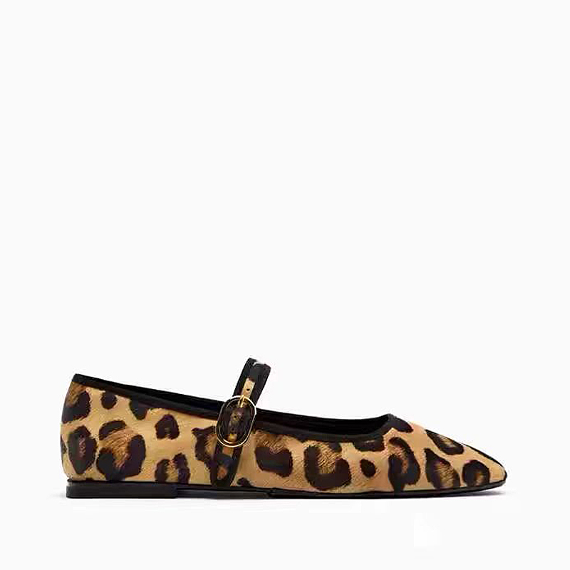 2025 Spain ZARAˉ Leopard Print Flat Shoes Women's French Retro Ballet Shoes Fashion Versatile Casual Mary Jane Shallow Mouth Single Shoes imported Korean style