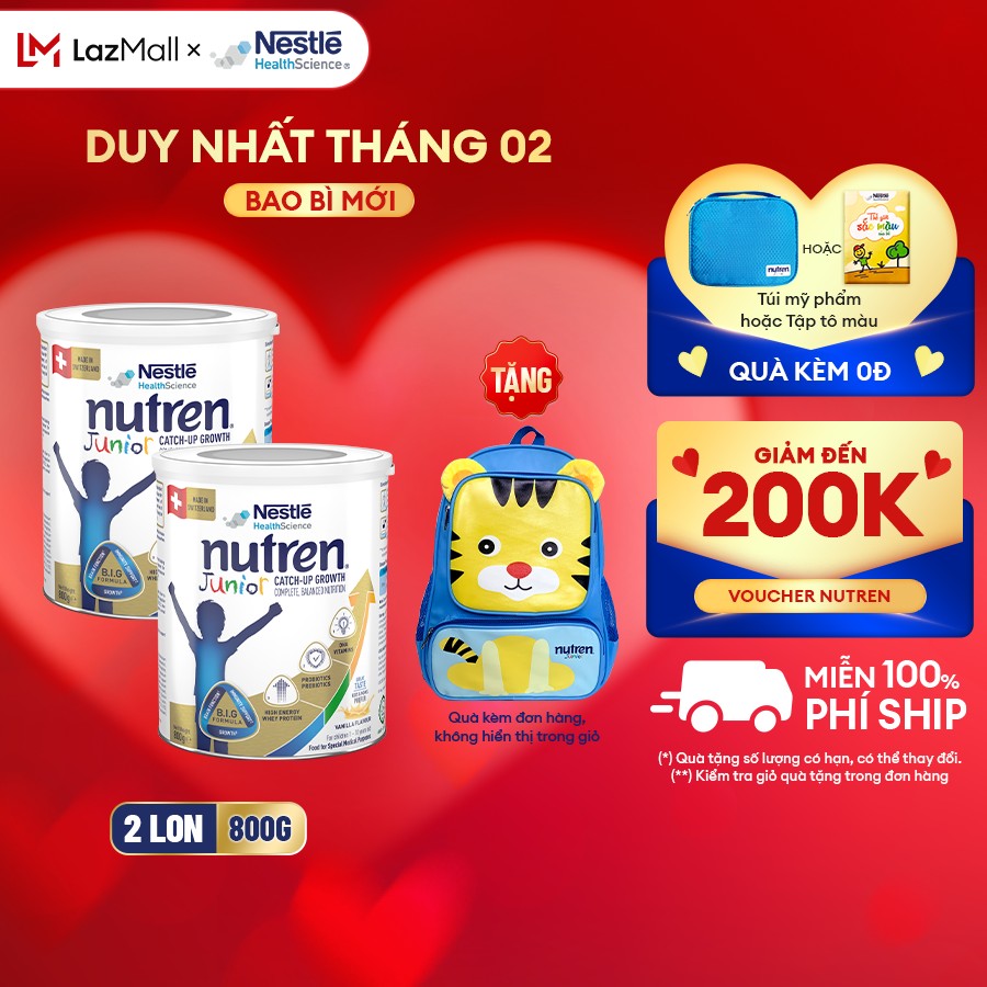 [Tặng Balo con cọp NUTREN JUNIOR] Combo 2 Lon Sữa bột Nutren Junior Thụy Sĩ hỗ trợ tăng cân tiêu hóa