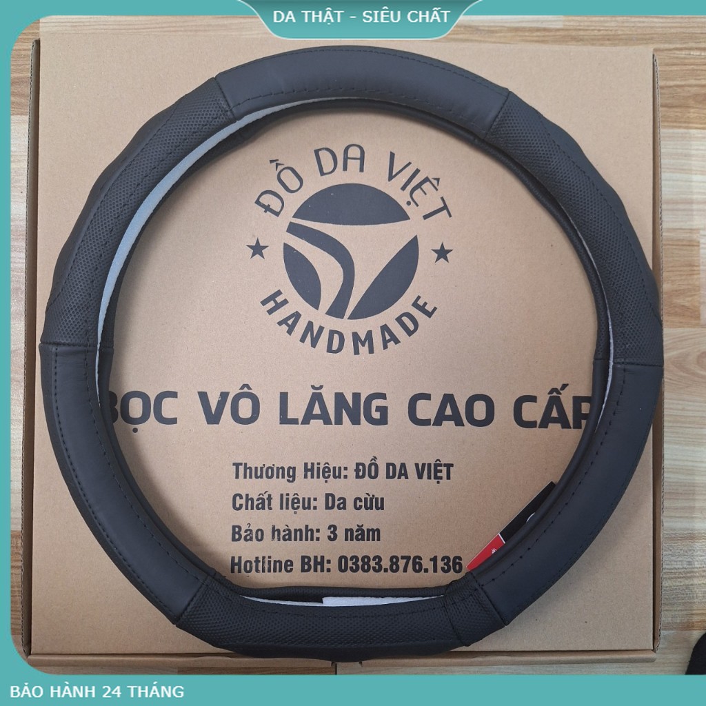 Bọc Vô Lăng VINFAST VF3, Bọc DCUT Size 36cm, Chất LIệu Da Cừu Thật 100%