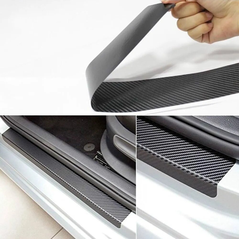Dụng cụ bảo vệ màu đen theo yêu cầu sill vỏ bọc mòn cửa xe tấm sticker 3D sợi carbon chống trầy xước