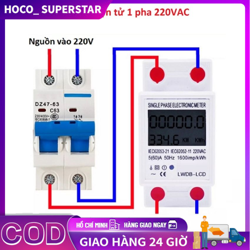 Công tơ điện tử 1 pha 220v-80a lw - đồng hồ đo công suất tiêu thụ kwh