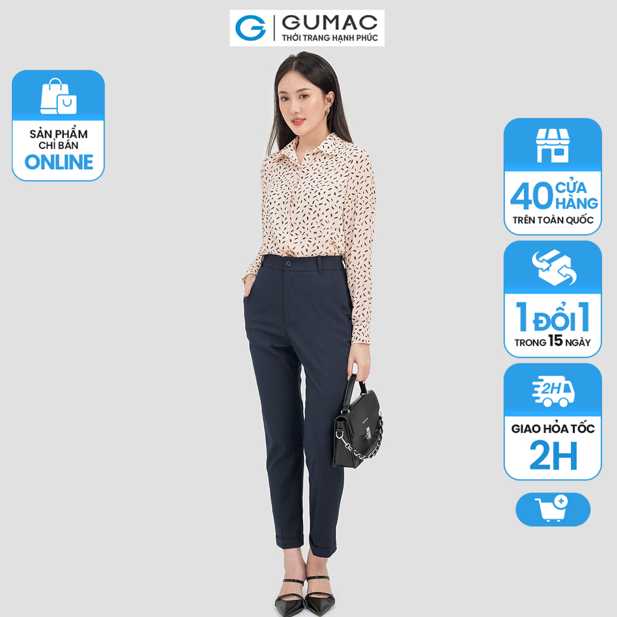 Quần tây nữ gumac quần công sở lai lật qc05038