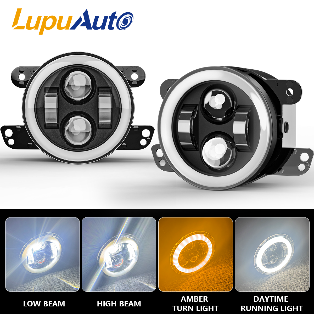 （จัดส่งจากกรุงเทพฯ）Lupuauto 2ชิ้น ไฟตัดหมอก LED 4นิ้ว พร้อมไฟเลี้ยวสีเหลืองรัศมีวงแหวน DRL สีขาวไฟตัดหมอกทางวิบากสำหรับ Jeep Chevrolet Dodge JEEP 2007 2008 FORD F-150 RANGER Isuzu D-MAX Nissan Navara D40 22 Pathfinder Patrol Toyota Hilux Revo ชุดกันชน Wr ราคา 709 บาท*ส่งฟรี