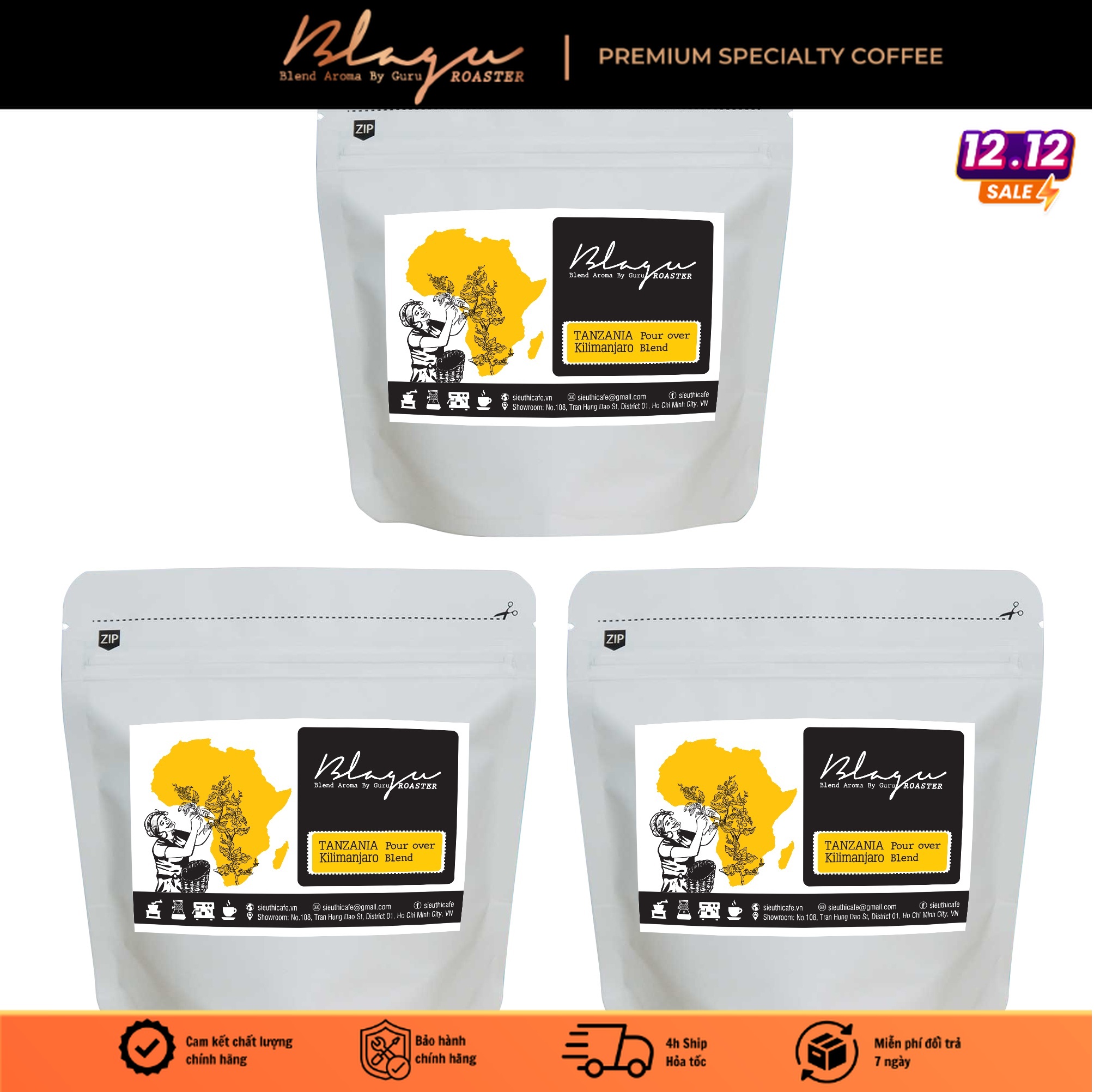 Cà phê hạt blagu đã rang tanzania kilimanjaro, light- medium roast, 300g