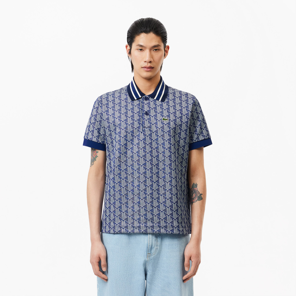Áo Polo Lacoste Nam Dáng Cổ Điển Có Cổ Tương Phản Hoạ Tiết Monogram Chất Liệu Jacquard